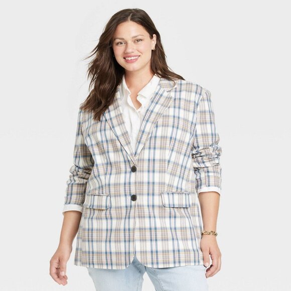 Women's Plus Size Blazer Jacket - Ava & Viv Cream X, Ivory - Picture 1 of 1